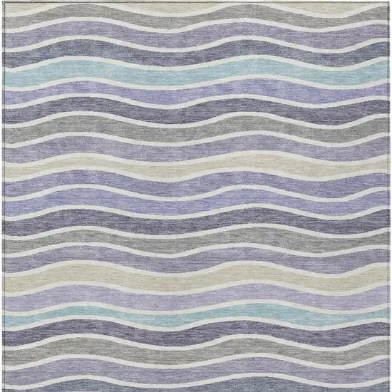 Lavender Tan And Ivory Striped Washable Indoor Outdoor Area Rug Photo 6