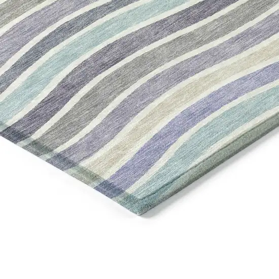 Lavender Tan And Ivory Striped Washable Indoor Outdoor Area Rug Photo 5