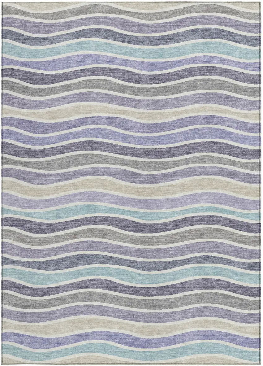 Lavender Tan And Ivory Striped Washable Indoor Outdoor Area Rug Photo 4