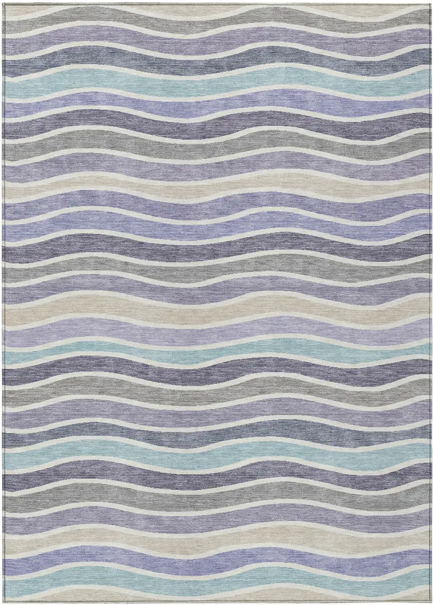 Lavender Tan And Ivory Striped Washable Indoor Outdoor Area Rug Photo 2