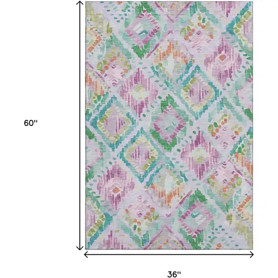 Lavender Teal And Orange Geometric Washable Area Rug With UV Protection Photo 3