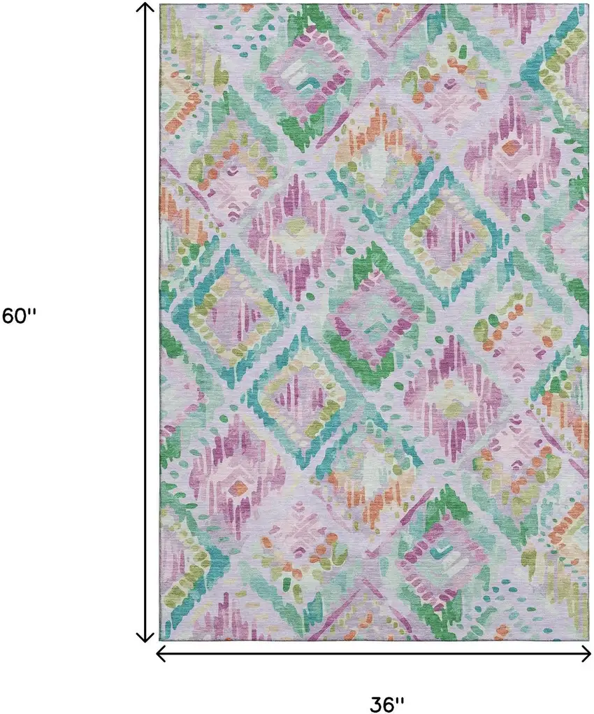 Lavender Teal And Orange Geometric Washable Area Rug With UV Protection Photo 3