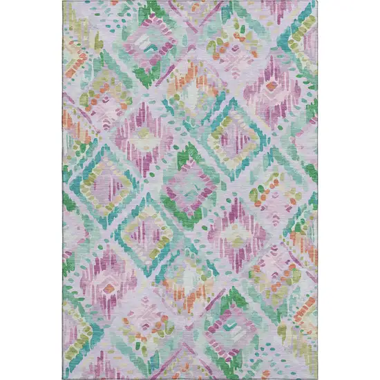 Lavender Teal And Orange Geometric Washable Area Rug With UV Protection Photo 1