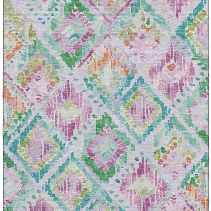 Lavender Teal And Orange Geometric Washable Area Rug With UV Protection Photo 3
