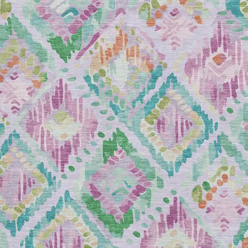 Lavender Teal And Orange Geometric Washable Area Rug With UV Protection Photo 2
