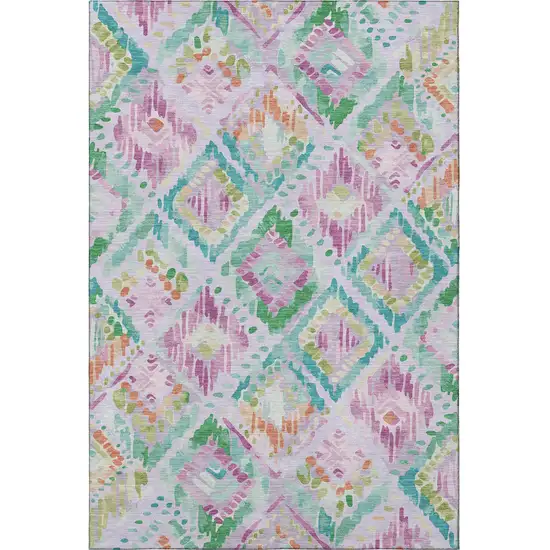 Lavender Teal And Orange Geometric Washable Area Rug With UV Protection Photo 3