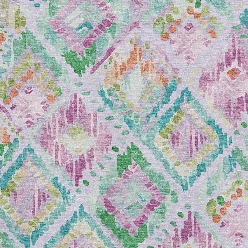 Lavender Teal And Orange Geometric Washable Area Rug With UV Protection Photo 2