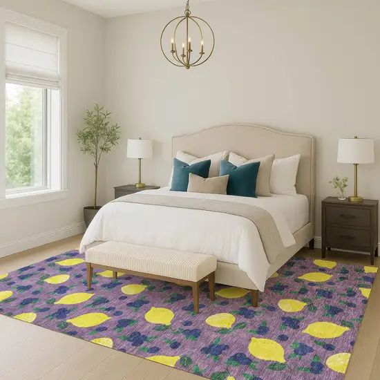 Lavender Yellow And Blue Lemons Washable Indoor Outdoor Area Rug Photo 9