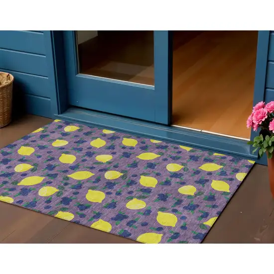Lavender Yellow And Blue Lemons Washable Indoor Outdoor Area Rug Photo 1