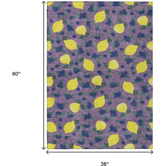 Lavender Yellow And Blue Lemons Washable Indoor Outdoor Area Rug Photo 3