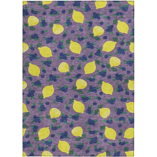 Lavender Yellow And Blue Lemons Washable Indoor Outdoor Area Rug Photo 4