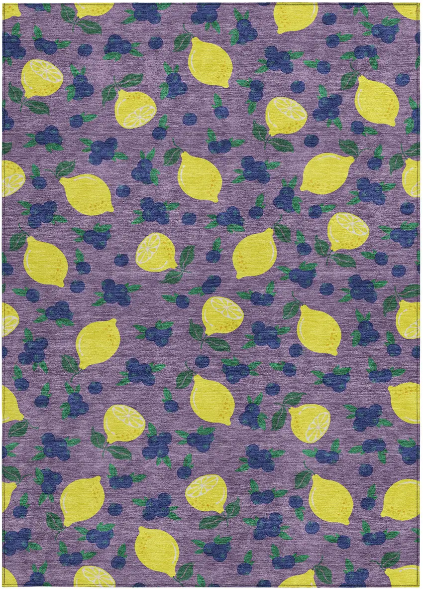 Lavender Yellow And Blue Lemons Washable Indoor Outdoor Area Rug Photo 4