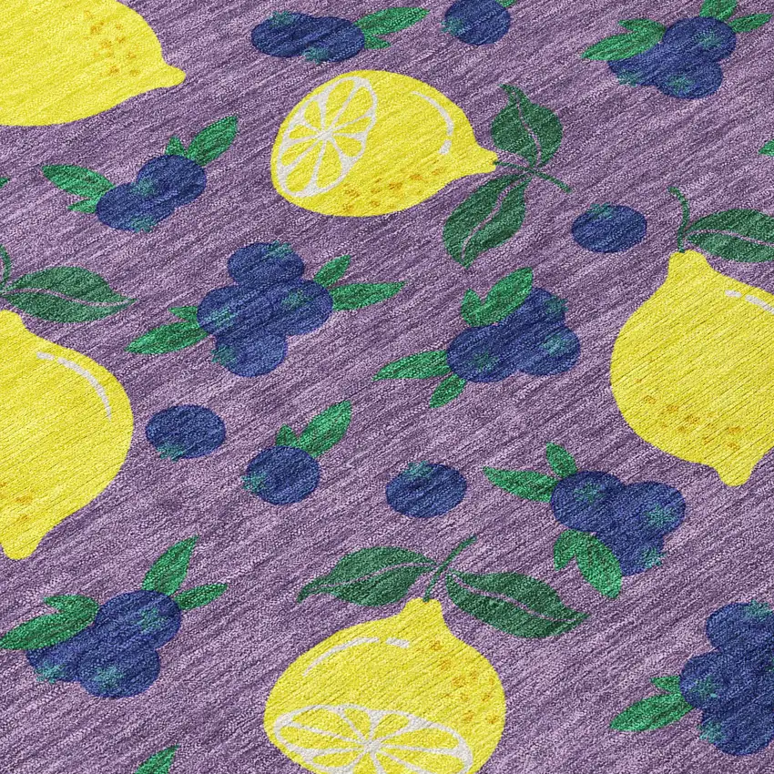 Lavender Yellow And Blue Lemons Washable Indoor Outdoor Area Rug Photo 6