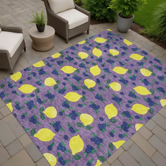 Lavender Yellow And Blue Lemons Washable Indoor Outdoor Area Rug Photo 7