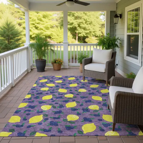 Lavender Yellow And Blue Lemons Washable Indoor Outdoor Area Rug Photo 9