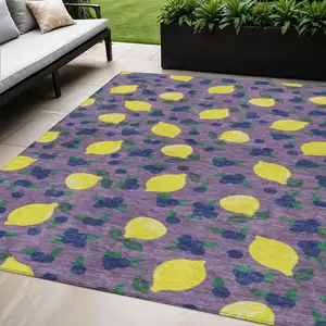 Photo of Lavender Yellow And Blue Lemons Washable Indoor Outdoor Area Rug