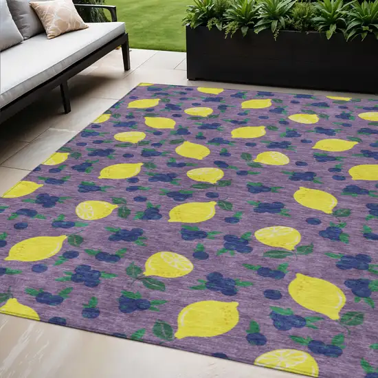 Lavender Yellow And Blue Lemons Washable Indoor Outdoor Area Rug Photo 1