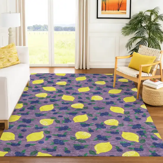 Lavender Yellow And Blue Lemons Washable Indoor Outdoor Area Rug Photo 9
