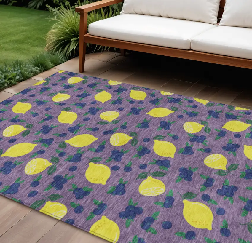 Lavender Yellow And Blue Lemons Washable Indoor Outdoor Area Rug Photo 1