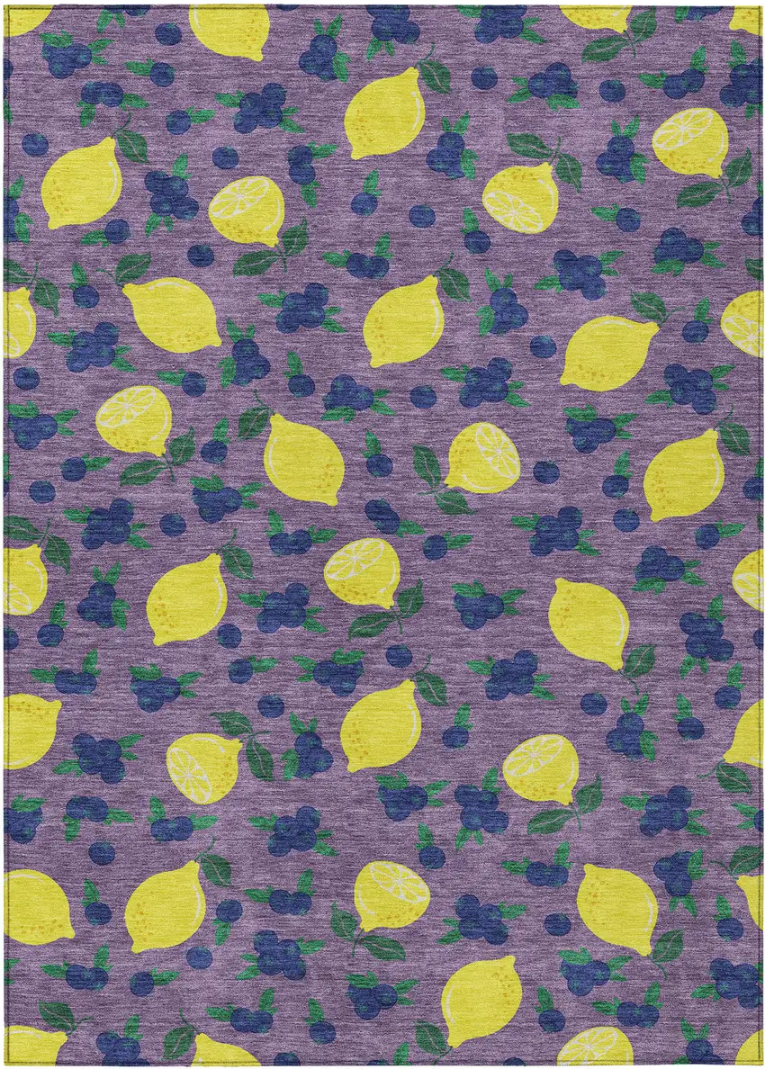 Lavender Yellow And Blue Lemons Washable Indoor Outdoor Area Rug Photo 2