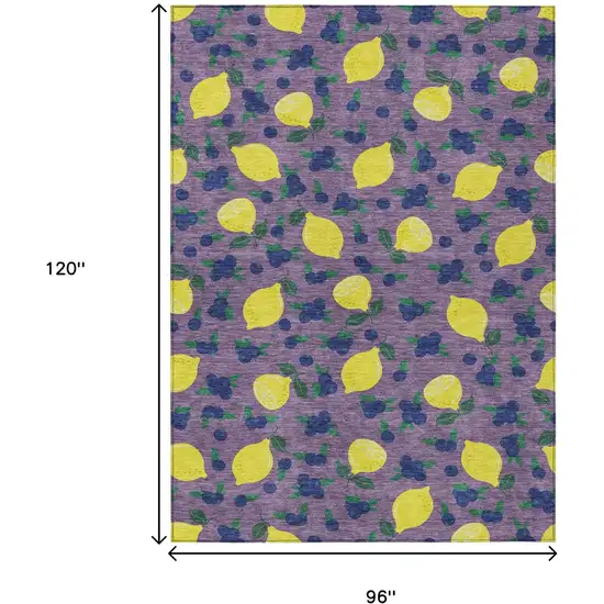 Lavender Yellow And Blue Lemons Washable Indoor Outdoor Area Rug Photo 3