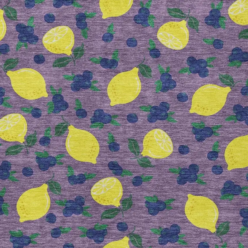 Lavender Yellow And Blue Lemons Washable Indoor Outdoor Area Rug Photo 7