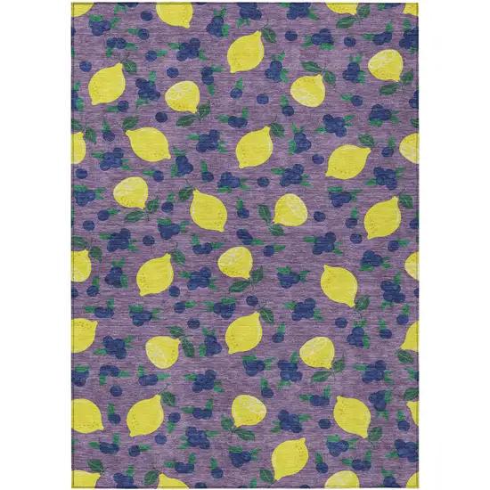 Lavender Yellow And Blue Lemons Washable Indoor Outdoor Area Rug Photo 2