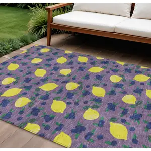 Photo of Lavender Yellow And Blue Lemons Washable Indoor Outdoor Area Rug