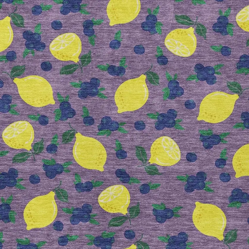 Lavender Yellow And Blue Lemons Washable Indoor Outdoor Area Rug Photo 7