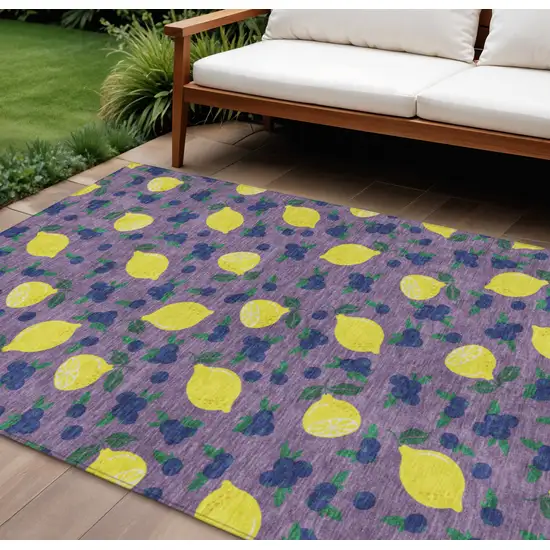 Lavender Yellow And Blue Lemons Washable Indoor Outdoor Area Rug Photo 1