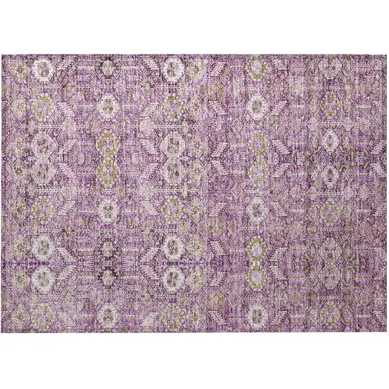 Lavender and Ivory Floral Washable Non Skid Indoor Outdoor Area Rug Photo 5
