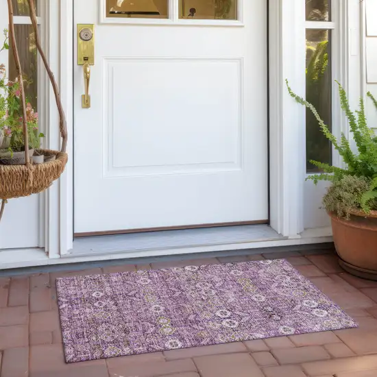 Lavender and Ivory Floral Washable Non Skid Indoor Outdoor Area Rug Photo 9