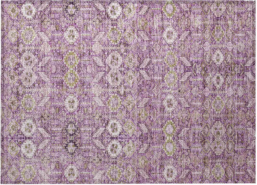 Lavender and Ivory Floral Washable Non Skid Indoor Outdoor Area Rug Photo 3
