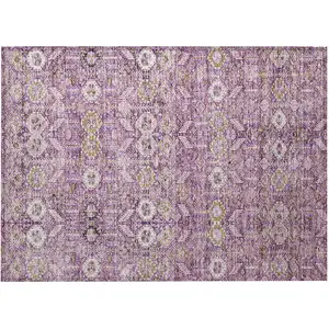 Photo of Lavender and Ivory Floral Washable Non Skid Indoor Outdoor Area Rug