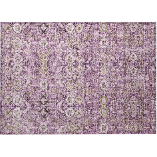 Lavender and Ivory Floral Washable Non Skid Indoor Outdoor Area Rug Photo 4