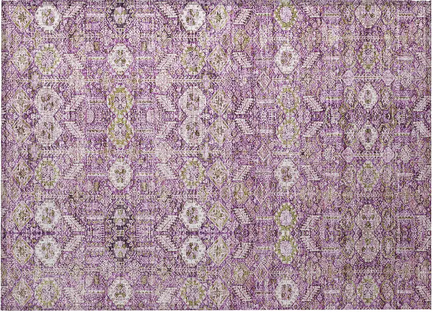 Lavender and Ivory Floral Washable Non Skid Indoor Outdoor Area Rug Photo 4