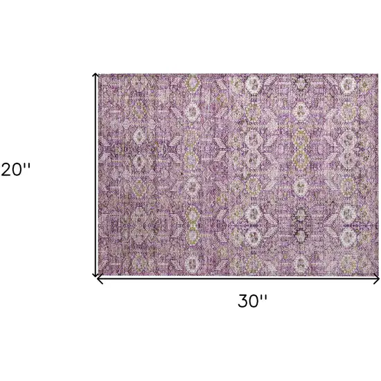 Lavender and Ivory Floral Washable Non Skid Indoor Outdoor Area Rug Photo 3