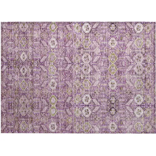 Lavender and Ivory Floral Washable Non Skid Indoor Outdoor Area Rug Photo 2