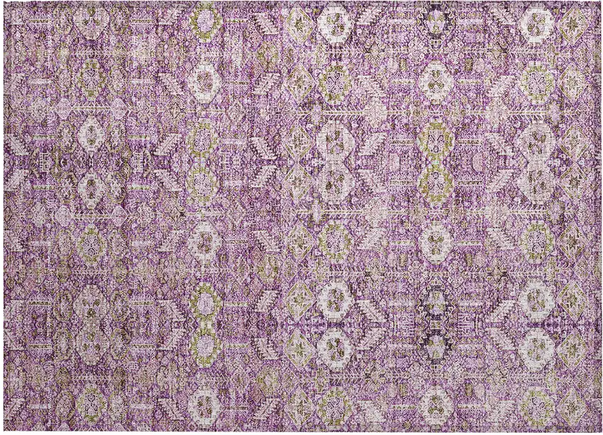 Lavender and Ivory Floral Washable Non Skid Indoor Outdoor Area Rug Photo 2