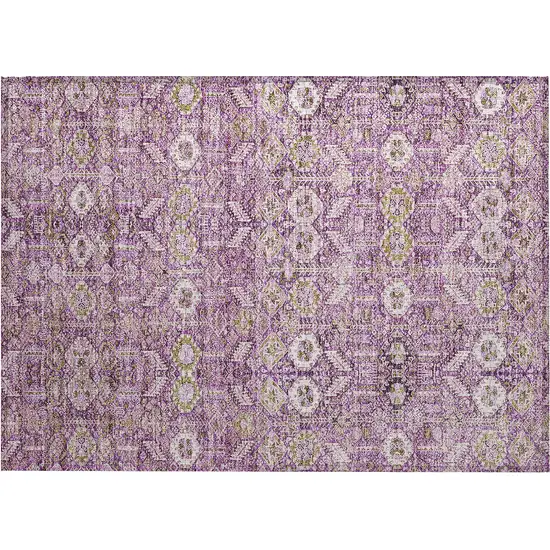 Lavender and Ivory Floral Washable Non Skid Indoor Outdoor Area Rug Photo 2