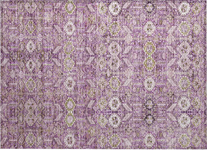 Lavender and Ivory Floral Washable Non Skid Indoor Outdoor Area Rug Photo 2