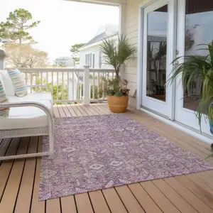 Photo of Lavender and Ivory Floral Washable Non Skid Indoor Outdoor Area Rug