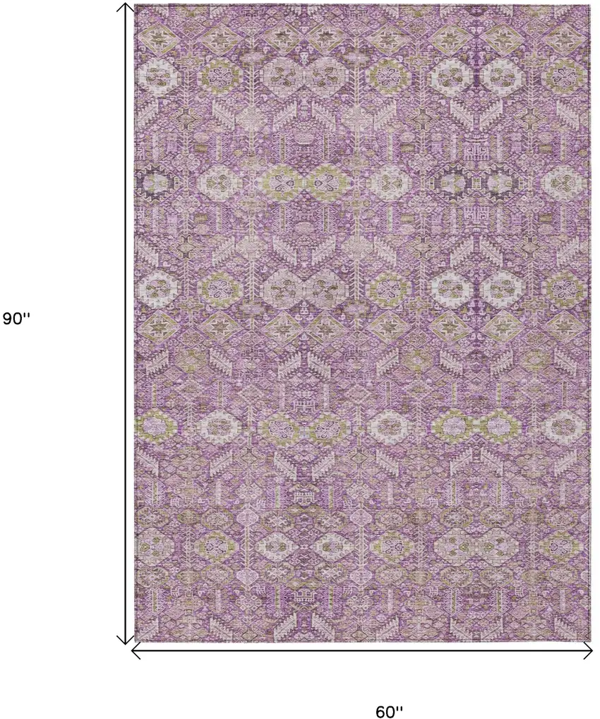 Lavender and Ivory Floral Washable Non Skid Indoor Outdoor Area Rug Photo 7