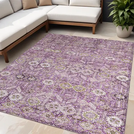 Lavender and Ivory Floral Washable Non Skid Indoor Outdoor Area Rug Photo 2