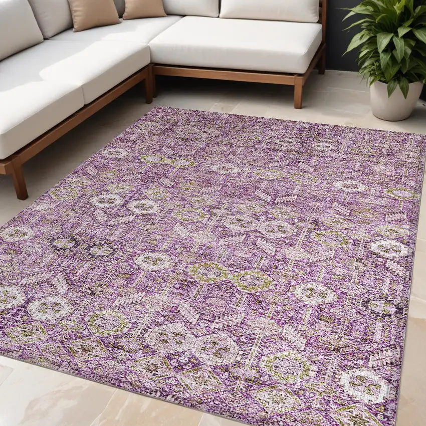 Lavender and Ivory Floral Washable Non Skid Indoor Outdoor Area Rug Photo 2