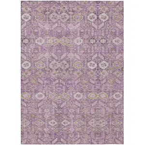 Photo of Lavender and Ivory Floral Washable Non Skid Indoor Outdoor Area Rug