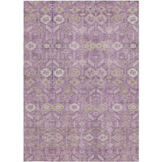 Lavender and Ivory Floral Washable Non Skid Indoor Outdoor Area Rug Photo 5