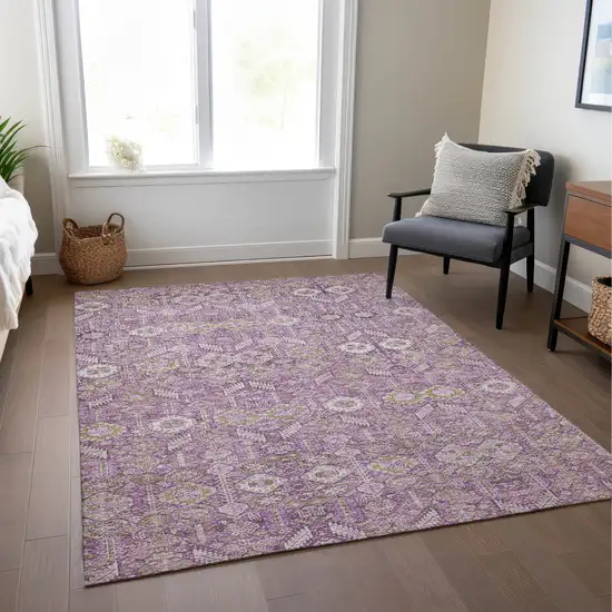 Lavender and Ivory Floral Washable Non Skid Indoor Outdoor Area Rug Photo 8