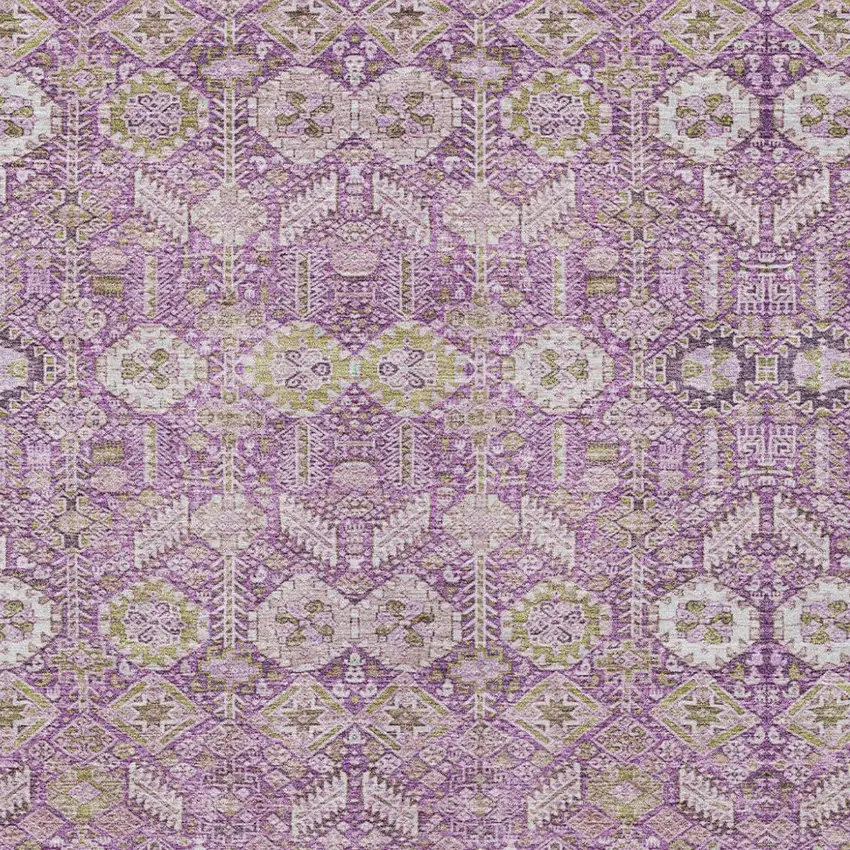 Lavender and Ivory Floral Washable Non Skid Indoor Outdoor Area Rug Photo 6