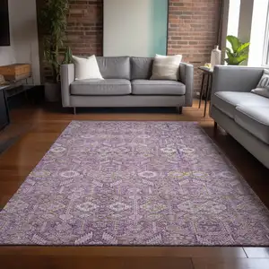 Photo of Lavender and Ivory Floral Washable Non Skid Indoor Outdoor Area Rug